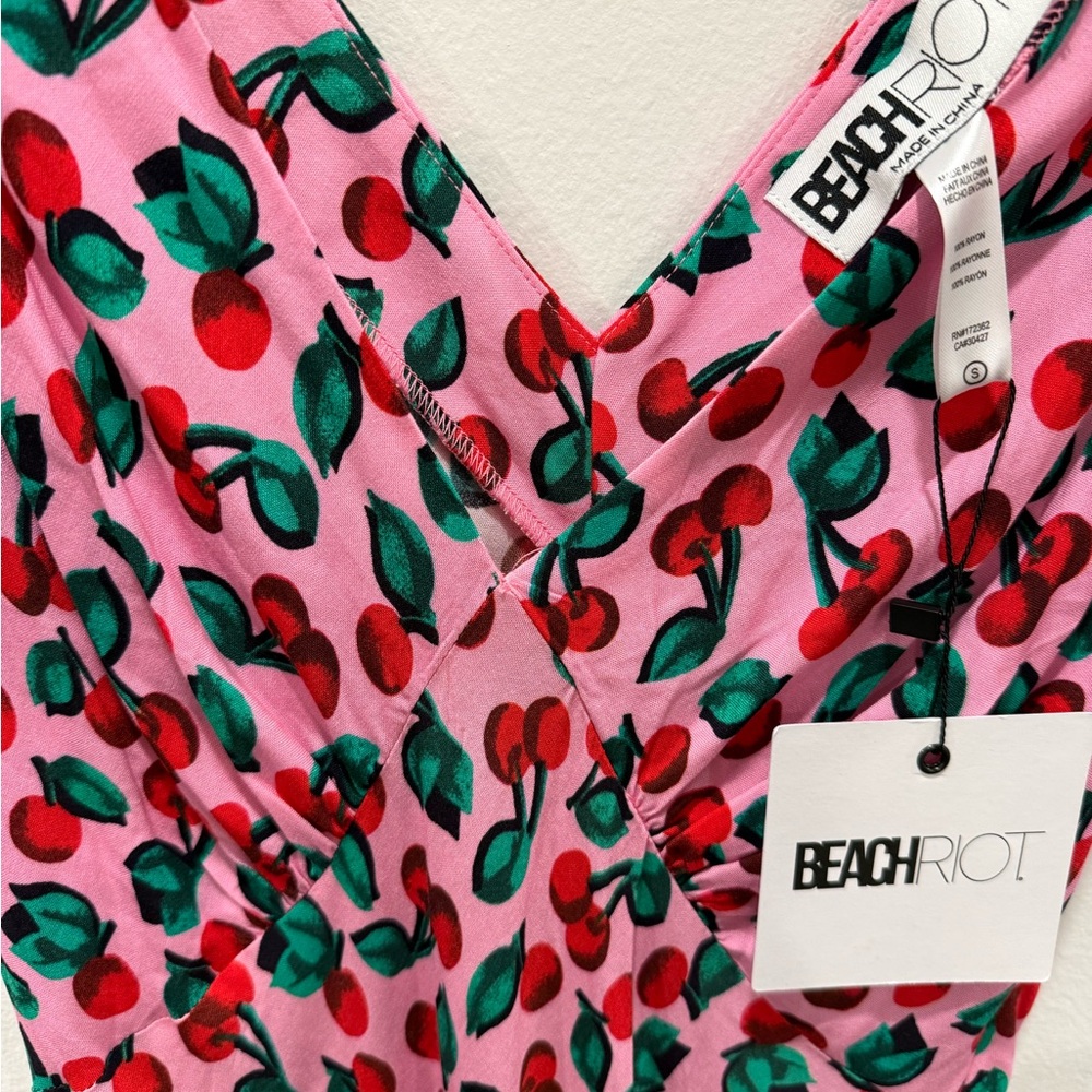 Beach Riot Pink Floral V-Neck Ruffle Mini Dress NWT - Picture 4 of 6